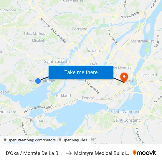D'Oka / Montée De La Baie to Mcintyre Medical Building map
