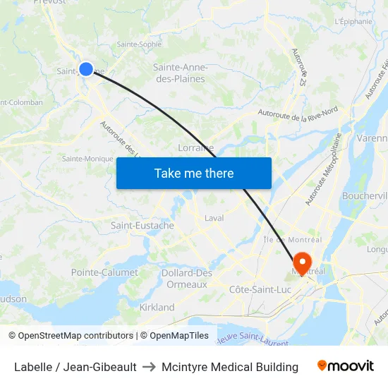 Labelle / Jean-Gibeault to Mcintyre Medical Building map