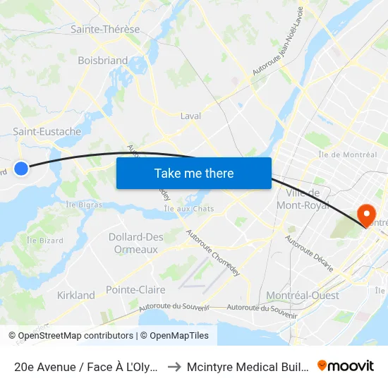 20e Avenue / Face À L'Olympia to Mcintyre Medical Building map