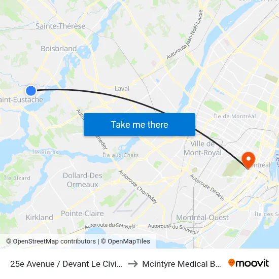 25e Avenue / Devant Le Civique 222 to Mcintyre Medical Building map