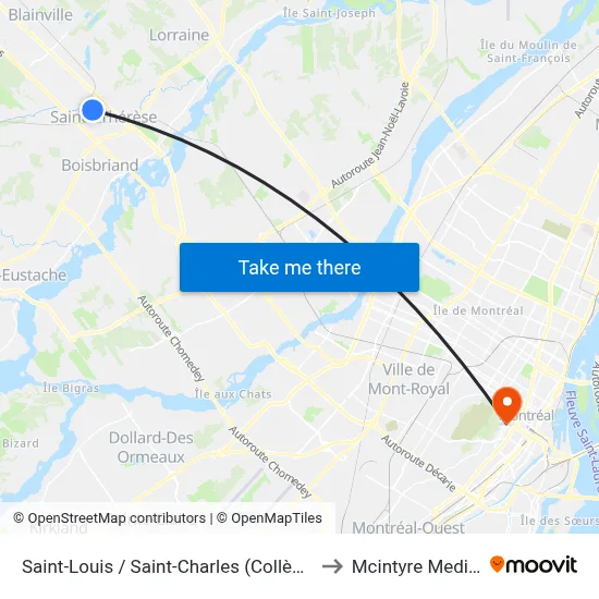 Saint-Louis / Saint-Charles (Collège Lionel-Groulx) - Quai 1 to Mcintyre Medical Building map