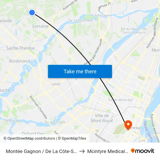 Montée Gagnon / De La Côte-Saint-Louis Est to Mcintyre Medical Building map