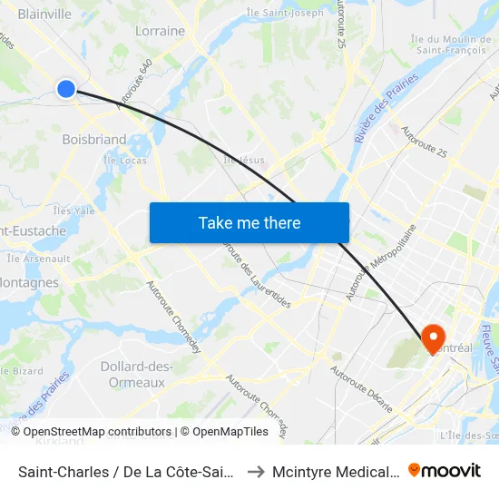Saint-Charles / De La Côte-Saint-Louis Ouest to Mcintyre Medical Building map