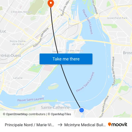 Principale Nord / Marie-Victorin to Mcintyre Medical Building map
