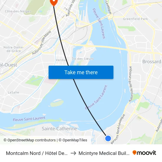 Montcalm Nord / Hôtel De Ville to Mcintyre Medical Building map