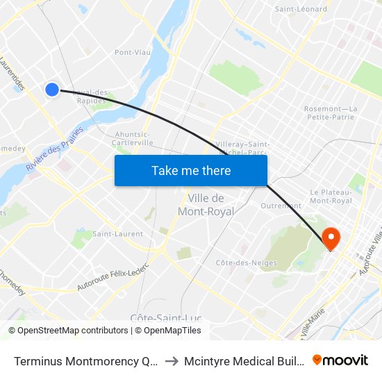 Terminus Montmorency Quai 1 to Mcintyre Medical Building map