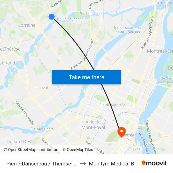 Pierre-Dansereau / Thérèse-Casgrain to Mcintyre Medical Building map