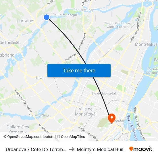 Urbanova / Côte De Terrebonne to Mcintyre Medical Building map