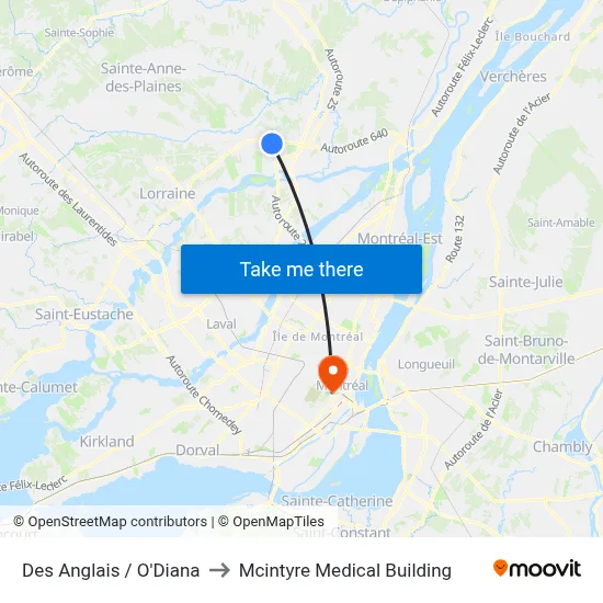 Des Anglais / O'Diana to Mcintyre Medical Building map