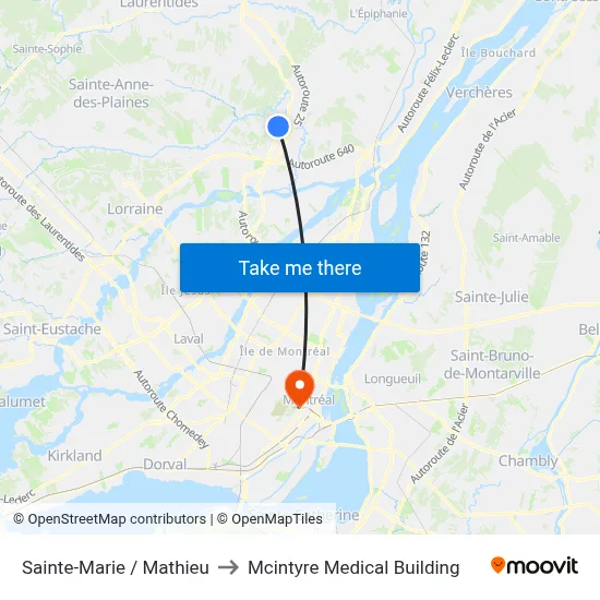 Sainte-Marie / Mathieu to Mcintyre Medical Building map