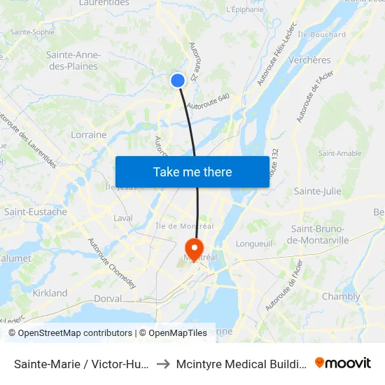 Sainte-Marie / Victor-Hugo to Mcintyre Medical Building map