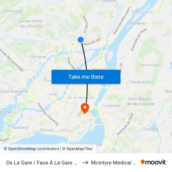 De La Gare / Face À La Gare Mascouche to Mcintyre Medical Building map