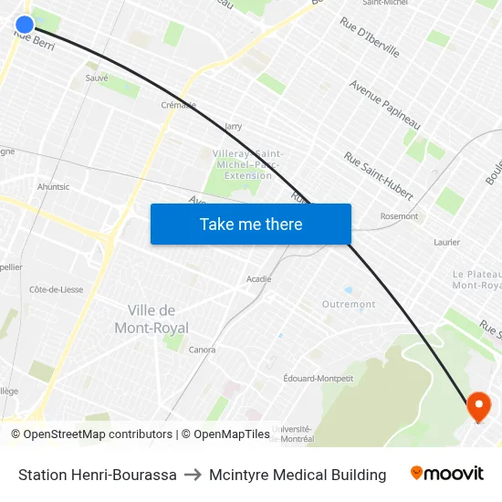 Station Henri-Bourassa to Mcintyre Medical Building map