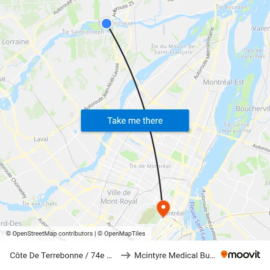 Côte De Terrebonne / 74e Avenue to Mcintyre Medical Building map