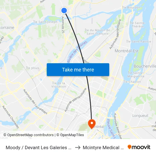 Moody / Devant Les Galeries Terrebonne to Mcintyre Medical Building map