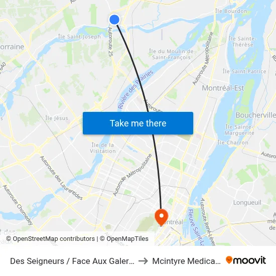 Des Seigneurs / Face Aux Galeries Terrebonne to Mcintyre Medical Building map
