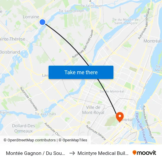 Montée Gagnon / Du Souvenir to Mcintyre Medical Building map