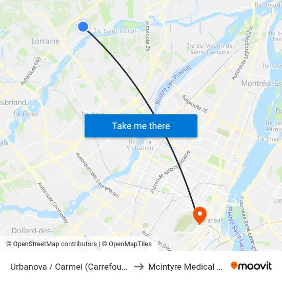 Urbanova / Carmel (Carrefour Giratoire) to Mcintyre Medical Building map