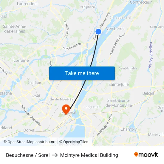 Beauchesne / Sorel to Mcintyre Medical Building map