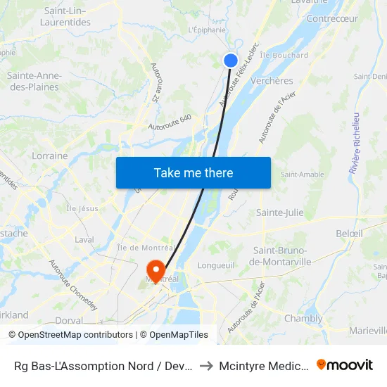 Rg Bas-L'Assomption Nord / Devant Le Civique 905 to Mcintyre Medical Building map