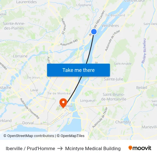 Iberville / Prud'Homme to Mcintyre Medical Building map