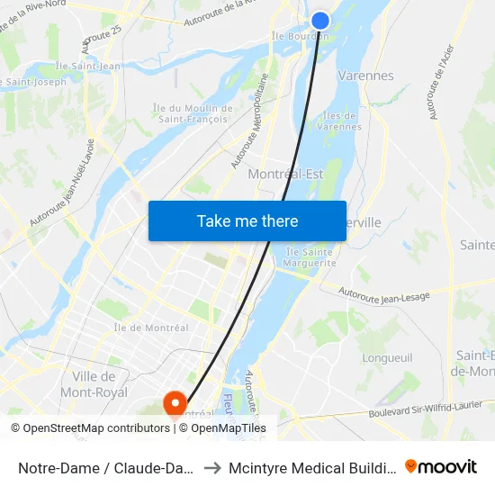 Notre-Dame / Claude-David to Mcintyre Medical Building map