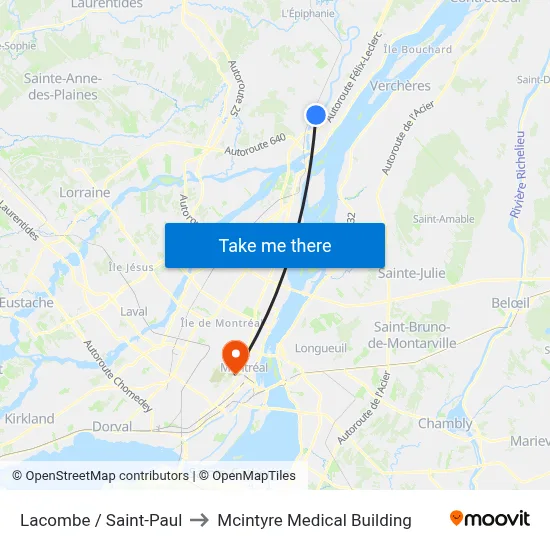 Lacombe / Saint-Paul to Mcintyre Medical Building map