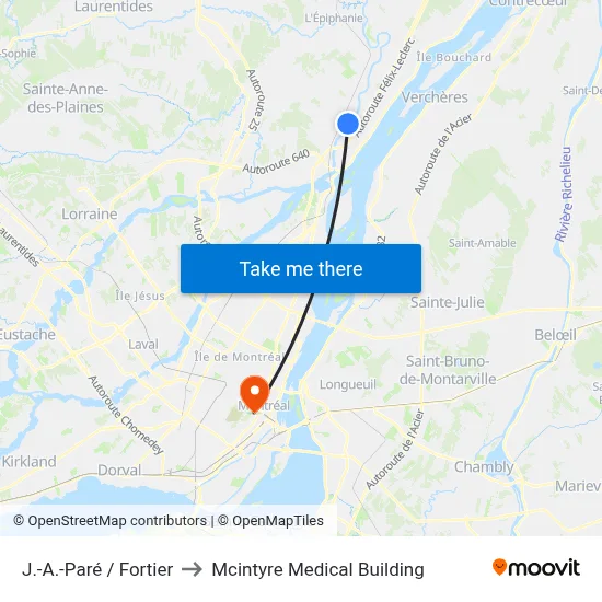 J.-A.-Paré / Fortier to Mcintyre Medical Building map