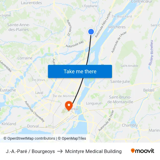 J.-A.-Paré / Bourgeoys to Mcintyre Medical Building map