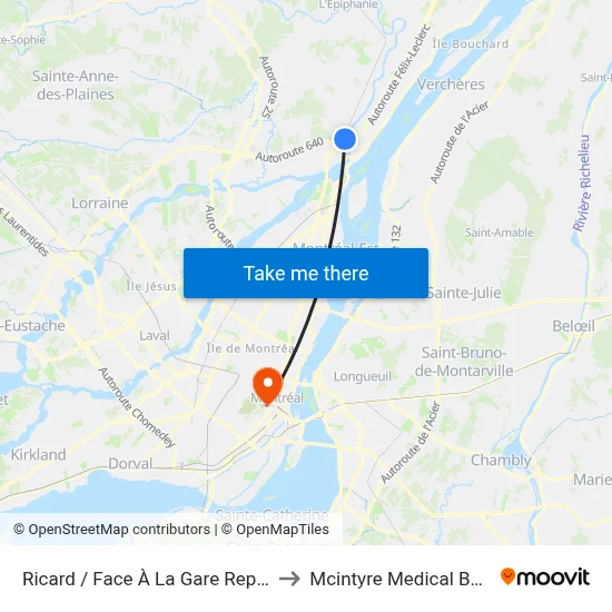 Ricard / Face À La Gare Repentigny to Mcintyre Medical Building map