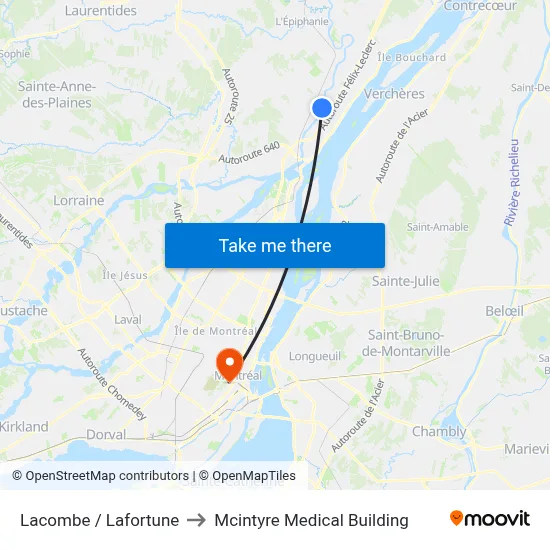 Lacombe / Lafortune to Mcintyre Medical Building map