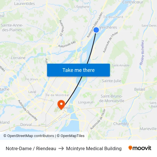 Notre-Dame / Riendeau to Mcintyre Medical Building map