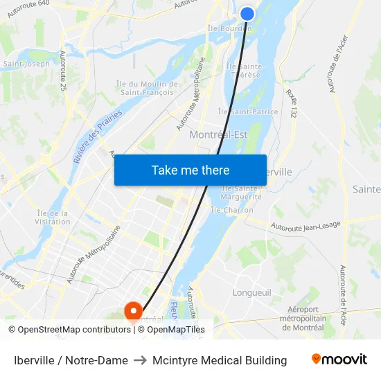 Iberville / Notre-Dame to Mcintyre Medical Building map