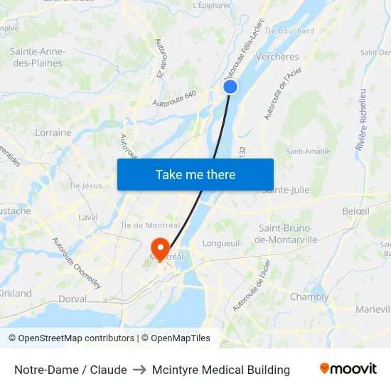 Notre-Dame / Claude to Mcintyre Medical Building map