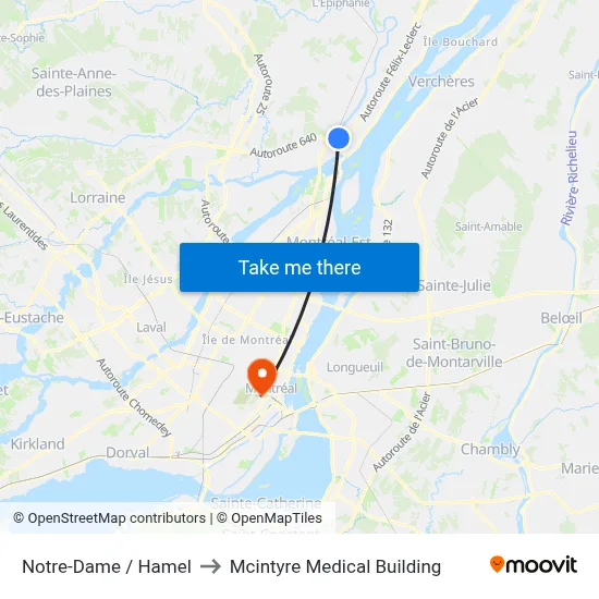 Notre-Dame / Hamel to Mcintyre Medical Building map