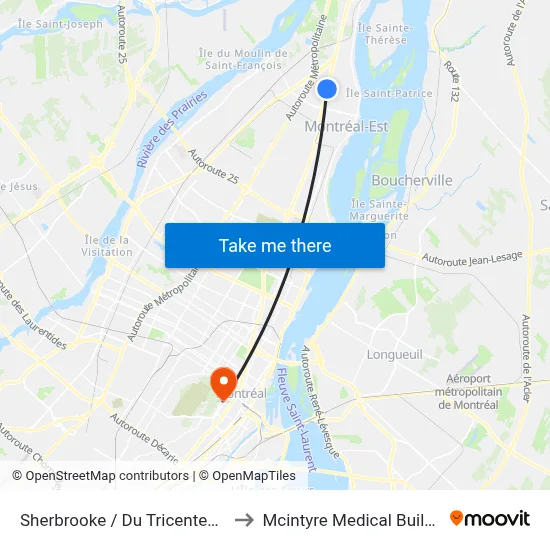 Sherbrooke / Du Tricentenaire to Mcintyre Medical Building map
