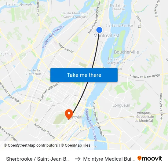 Sherbrooke / Saint-Jean-Baptiste to Mcintyre Medical Building map