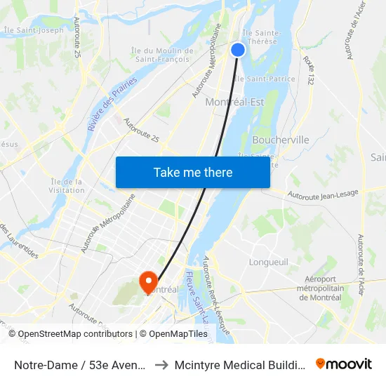 Notre-Dame / 53e Avenue to Mcintyre Medical Building map