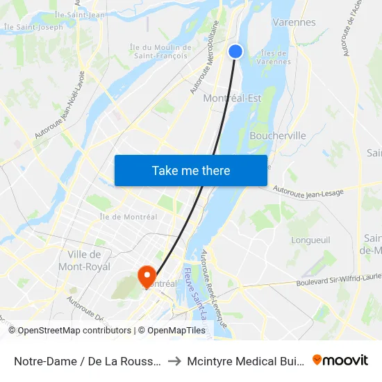 Notre-Dame / De La Rousselière to Mcintyre Medical Building map