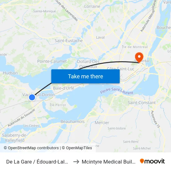 De La Gare / Édouard-Lalonde to Mcintyre Medical Building map
