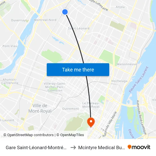 Gare Saint-Léonard-Montréal-Nord to Mcintyre Medical Building map