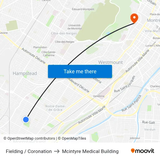 Fielding / Coronation to Mcintyre Medical Building map