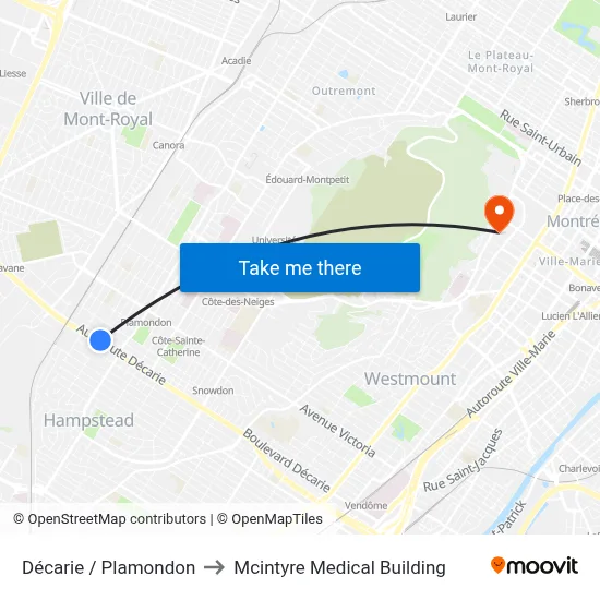 Décarie / Plamondon to Mcintyre Medical Building map