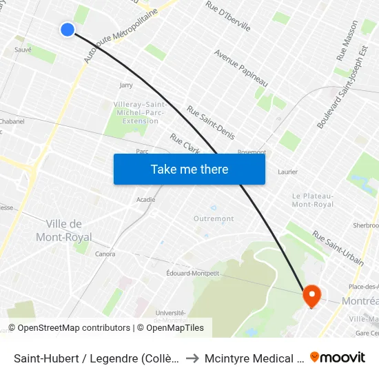Saint-Hubert / Legendre (Collège Ahuntsic) to Mcintyre Medical Building map