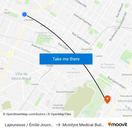 Lajeunesse / Émile-Journault to Mcintyre Medical Building map