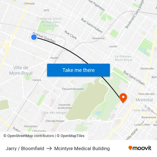 Jarry / Bloomfield to Mcintyre Medical Building map