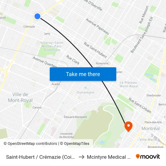 Saint-Hubert / Crémazie (Coin Sud-Est) to Mcintyre Medical Building map
