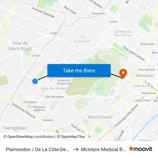 Plamondon / De La Côte-Des-Neiges to Mcintyre Medical Building map