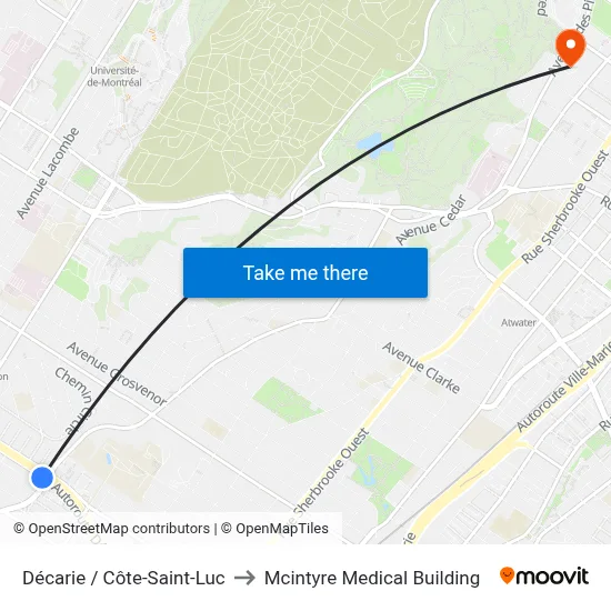 Décarie / Côte-Saint-Luc to Mcintyre Medical Building map