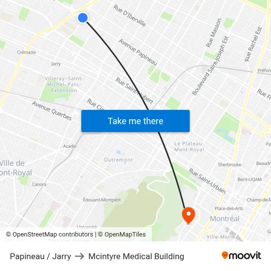 Papineau / Jarry to Mcintyre Medical Building map